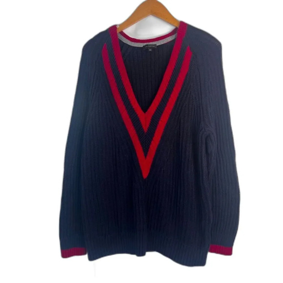 The Limited Retro Y2k Deep V Contrast Striped Long Sleeve Preppy Sweater Size LG - Picture 1 of 10